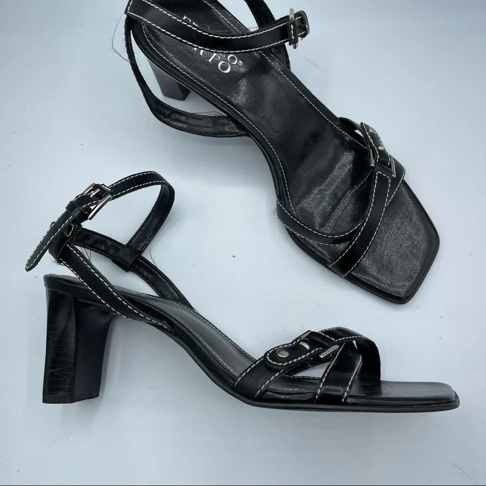 Franco Sarto Black Leather Square Toe 90s Strappy Sandals 8.5